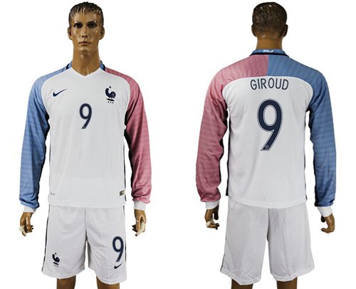 France #9 Giroud Away Long Sleeves Soccer Country Jersey